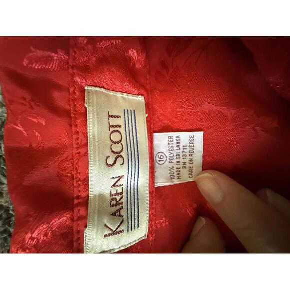 Karen Scott Red Jacquard Button Up Blouse Sz 16 - Picture 3 of 5